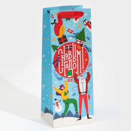 Package for the bottle "New Year's bustle", 13 x 36 x 10 cm, New Year-1