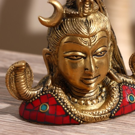 Souvenir "Bust of Shiva" 2 snakes, brass, stone 8 cm-2
