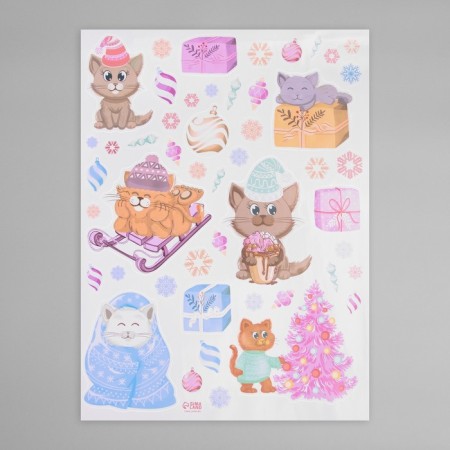 New Year Stick Interior color "cats and New Year's toys" 30x40 cm-2