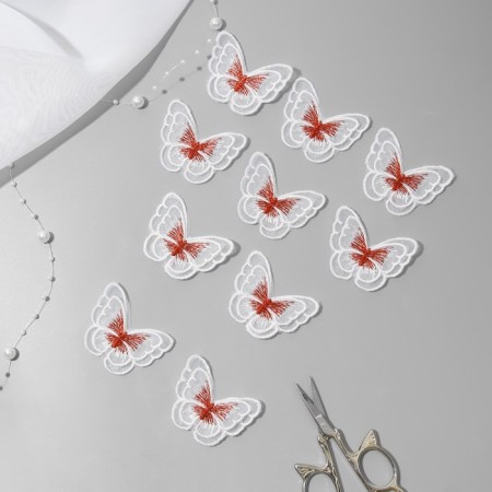 Knitted elements "Double butterflies", 5 × 4 cm, 10 pcs, red/white color-1