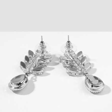 Earrings with rhinestones "Eden" bunch with a drop, white-pink color in silver-2