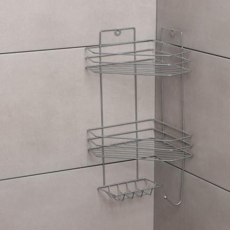 Corner shelf with soap and hanger 2-tier, 25.5 × 42.5 cm, chromium color-1