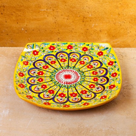 Largan Rishtan ceramics "Flowers", 28 cm, square, yellow mix-3