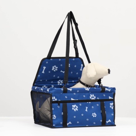 Car Seats for animals 40*30*25 cm, blue with white paws and bones-1