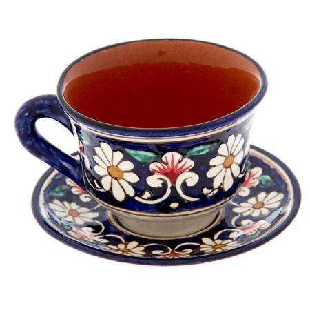 Tea couple of Rishtan ceramics "Flowers", 100 ml, (plate 10cm, cup 7.5cm), blue-4