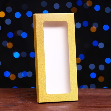 Gift box for tiles of chocolate, with a window, gold, 17 x 8 x 1.4 cm