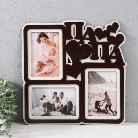 Photo frame LHDF "Dad" 33x33 in 3 photos 10x15 cm, col. Wenge-white (plastic screen)
