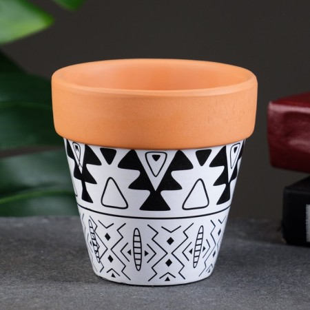 Pot "Trapezius" Terracott with a pattern, 10x9cm, mix-3