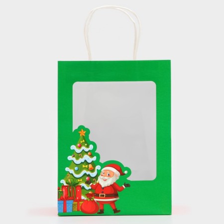 Gift package with the window "Santa Claus" 19 x 26 x 13 cm, green-2