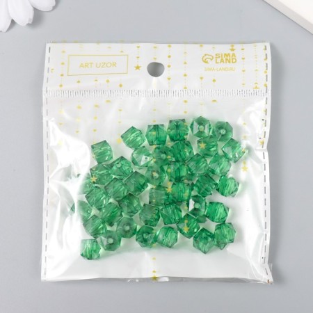 Plastic beads "Crystal polyhedron. Dark green" Transparent set of 20 g 1x1x1 cm-2