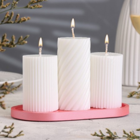 Gypsum oval candlestick, 17.5x9x1.5cm, pink