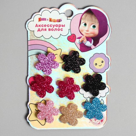 Hair clips, butterflies, 8 pcs "Velcro", Masha and the bear-4