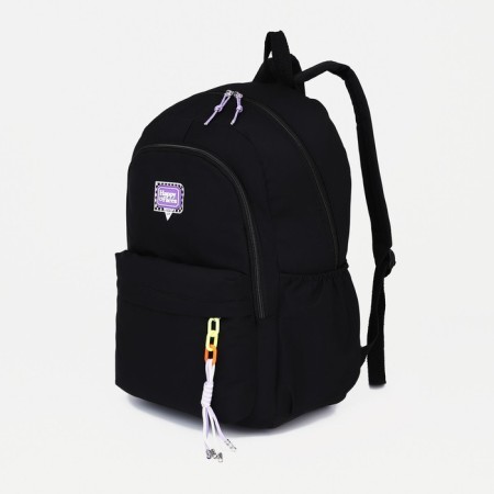 A backpack with a zipper, 4 outer pockets, black color-2