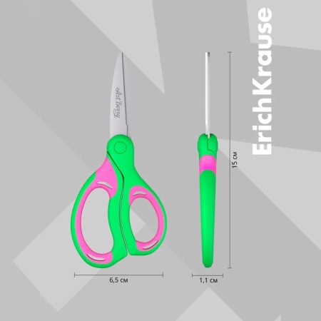 Baby scissors 15 cm, Erichkrause Combi, handles with rubber inserts, with rounded ends of blades, mix-10