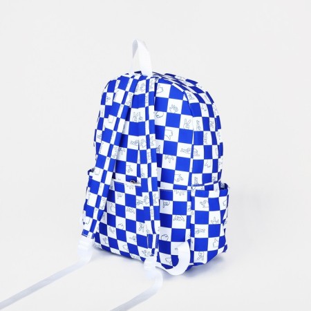 Youth backpack from textiles, 4 pockets, white/blue color-1