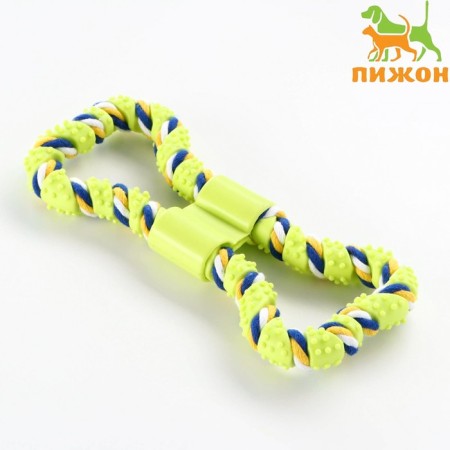 A toy twisted of rubber and rope "Putness", 19.5 cm, light green