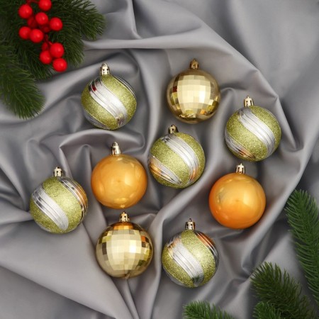 Set of balls plastic D-6 cm, 9 pcs "Adele" disco, green gold