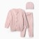 Knitted set (jumper, trousers, hat), pink color, height 68 cm