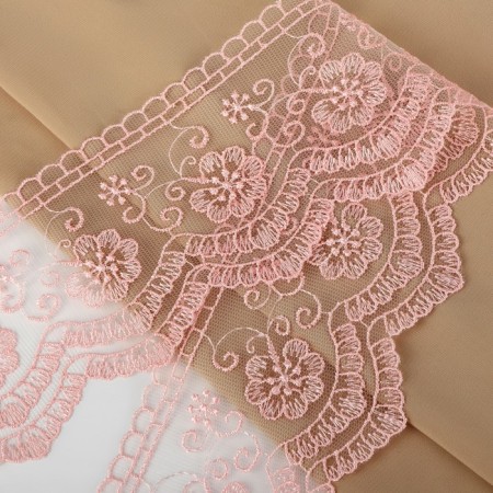 Lace on a grid, 85 mm × 11 ± 1 m, pale pink color-1