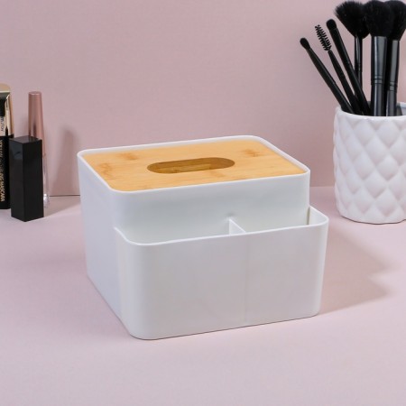 Organizer for storage "Bamboo", with a lid, 3 sections, 16 × 15 × 10 cm, white/brown color-2