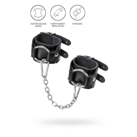 Pecado BDSM bracelets, with two straps, genuine leather, black