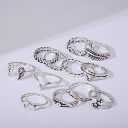 Ring set 12 pieces "Inspiration", size mix, color black-serebly-1