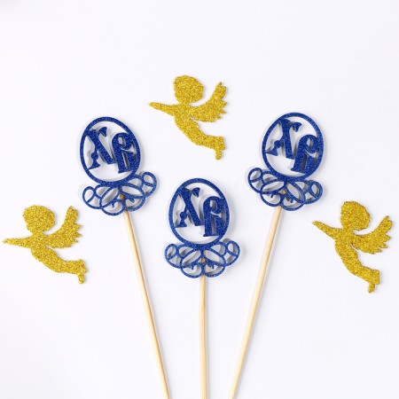 A set of Easter toppers “HB”, 3 pcs., Blue, 14.5 cm, gold angels 4.5 cm-3
