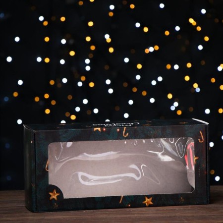 The box is self -assembly, with the window, "Happy Christmas", 16 x 35 x 12 cm, 1 pc.