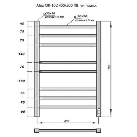 Room electrician Grois Alex, 400x800 mm, 8 crossbars, lower, white-2