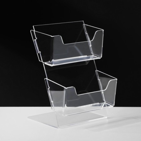Table stand for business cards, with two compartments, 9.5 × 7.5 × 14 cm, 2 mm plexiglass, in a protective film-1