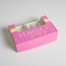 Eclaire box, confectionery packaging, 5 inserts, Perfect Tasty, 25.2 x 15 x 7 cm