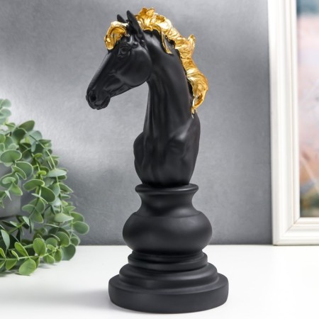 Souvenir Polystone "Chess Figure - Horse" Black with gold mix 27x11.4x14.2 cm-3