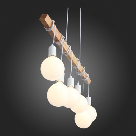 Suspended EVOLUCE lamp. SL1142.503.06. Bagetti. 6x60 watts, E27, 85x4x29 cm, white color, light wood-6