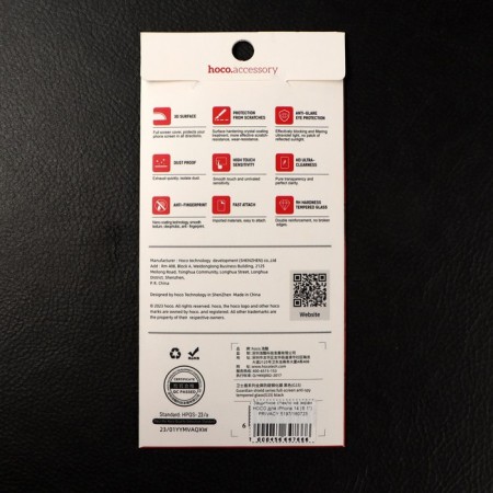 Hoco protective glass, for iPhone 14, antishpion, full glue, 0.33 mm, 9 h, black frame-3