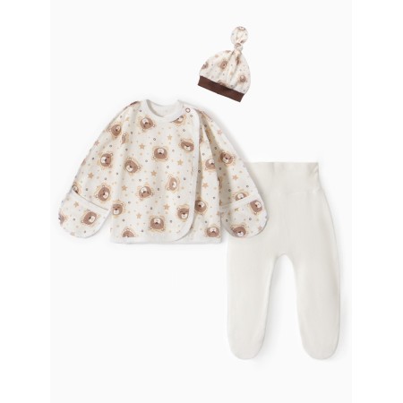 A set for a newborn (hat/blouse/slider) "lion", milk color, height 56 ​​cm