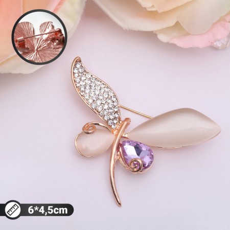 Brooch "Dragonfly Big", colored in pink gold