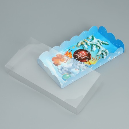 Box for confectionery products with PVC lid "Bunny and Squirrel", 10.5 x 21 x 3 cm, New Year-6