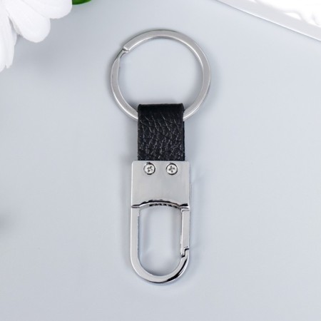 Metal keychain "Carabiner half -baked insert of artificial leather" Black 8.2x3.2 cm-3