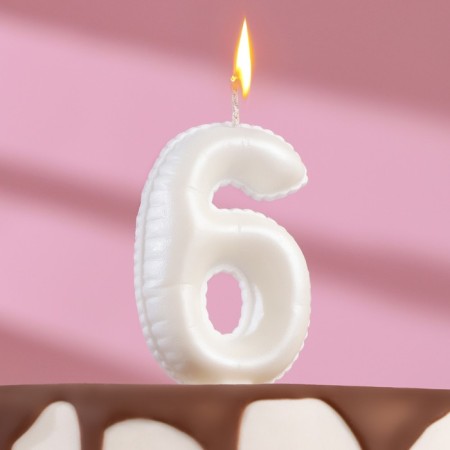 Candle in the Cake "Balls", number "6", pearl, 5.5 cm