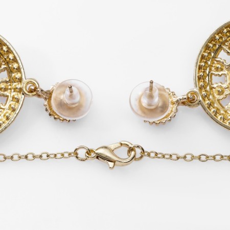 Set 2 objects: earrings, pendant "Eye", red-white color in gold, 48 cm-1