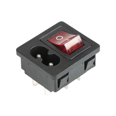 Key switch 250 V 6 A (4C) On -OFF red with backlight and plug C8 2pin Rexant-3