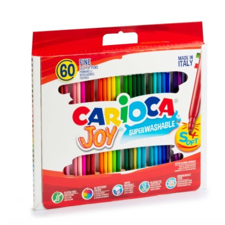 Fleeters 36 colors 60 pieces, carioca "Joy", thin tip, persistent, easily washed off and non -toxic ink, maxi packaging, cardboard pencil case-1