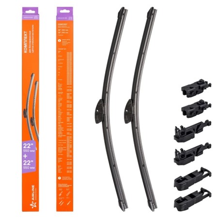 Airline wiper brushes, frameless 2 pcs, 4 types, 550/550 mm