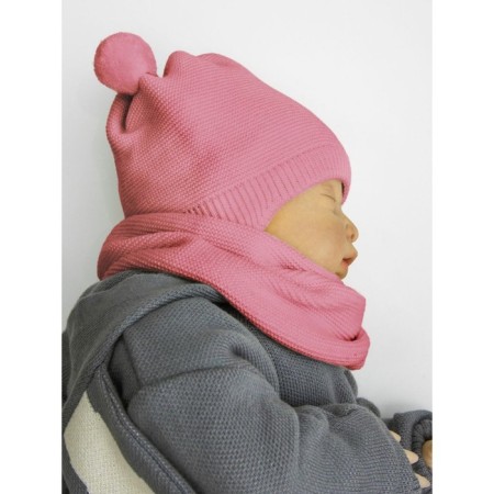 A cap on ties with pompons Children's Amarobaby Pure Love Pompony, with a lining, size 42-44 cm, pink color-4