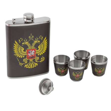 Gift set 6 in 1 "Russia": a flask 270 ml, funnel, 4 piles, black, 17 x 23 cm-5
