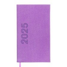 The weekly dated 2025, 85x145 mm, 64 sheets of Escalada, a solid cover made of artificial leather, pancake embossing, block 70 g/m², lilac