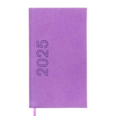 The weekly dated 2025, 85x145 mm, 64 sheets of Escalada, a solid cover made of artificial leather, pancake embossing, block 70 g/m², lilac