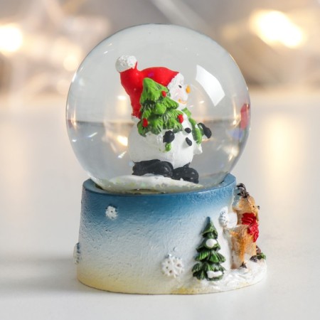 Souvenir Polystone Water Ball "Snowman with a Christmas tree and deer" 4.5x4.5x6.5 cm-2