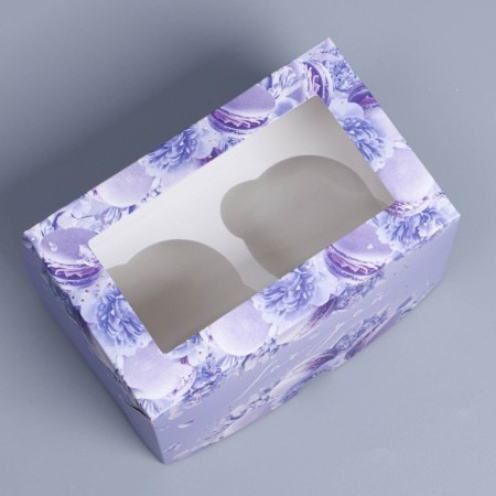 Capcake box, confectionery packaging with a window, 2 cells, Makaruns, 16 x 10 x 10 cm-1