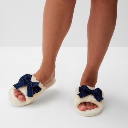 Women's slippers with an open nose, size 36-37, blue bow-10
